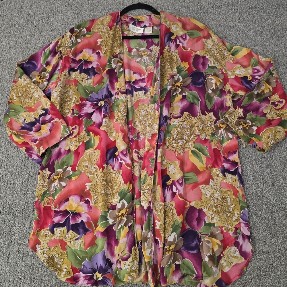 Vintage Victoria Secret Floral Kimono Wrap Robe‎ Gold Label  100% Silk Size OS